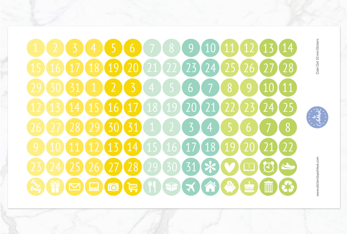 Date Dot 10 mm Stickers - Lemon&Lime