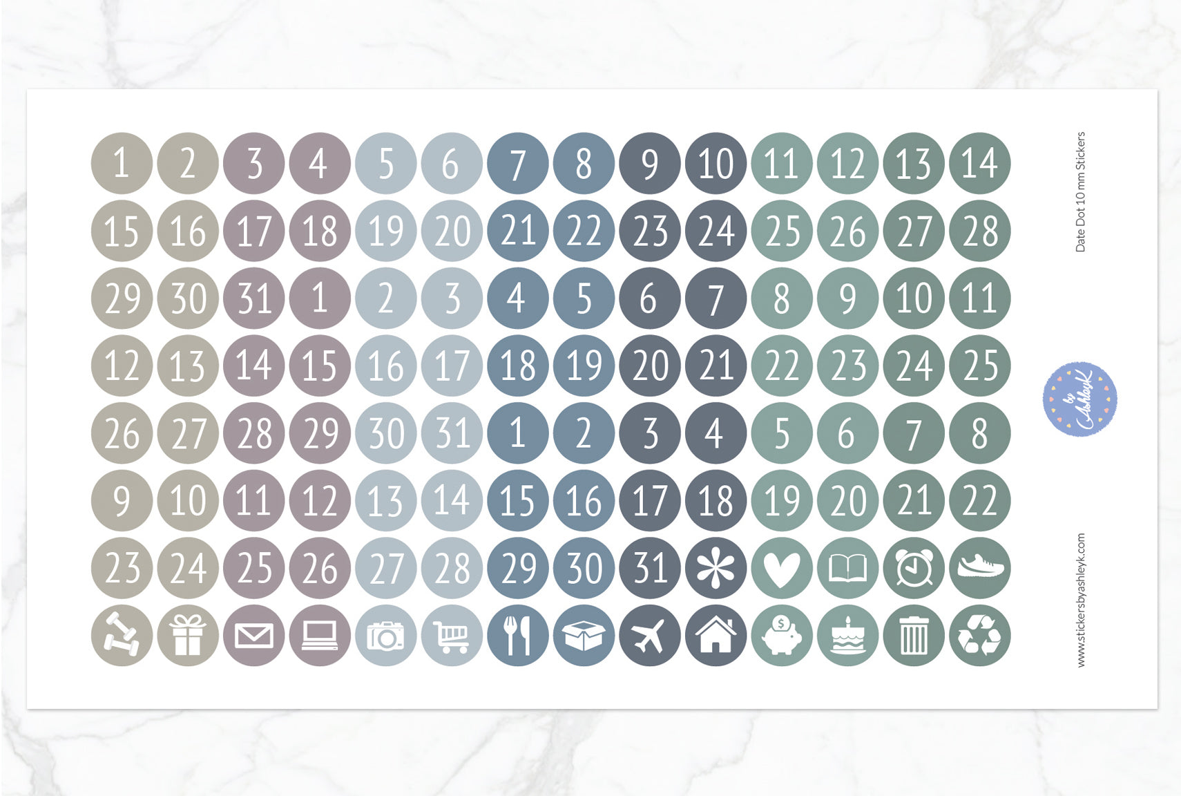 Date Dot 10 mm Stickers - Modern Neutral