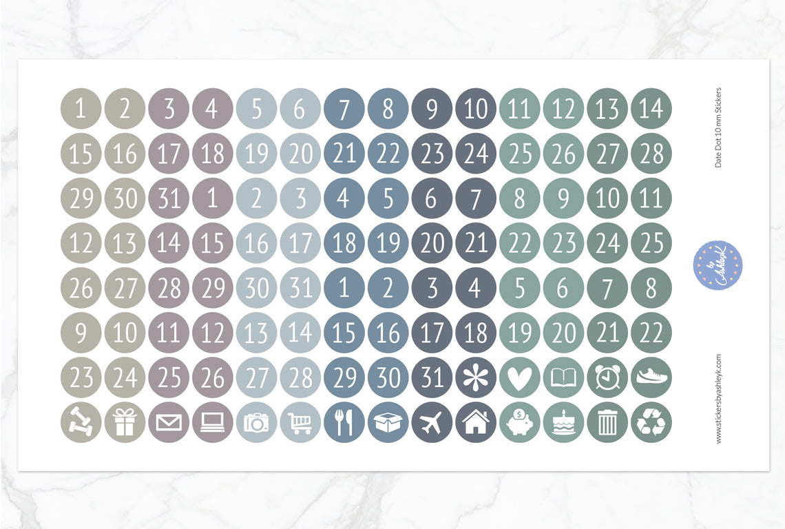 Date Dot 10 mm Stickers - Modern Neutral
