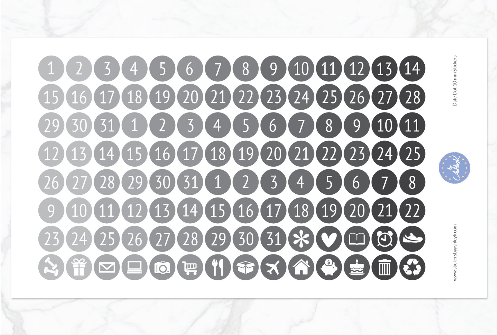 Date Dot 10 mm Stickers - Monochrome