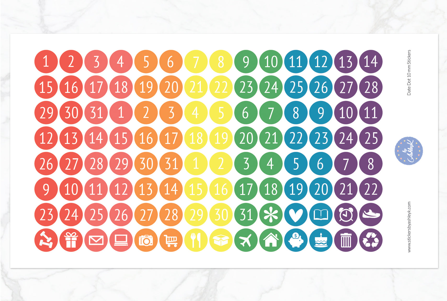 Date Dot 10 mm Stickers - Pastel Rainbow