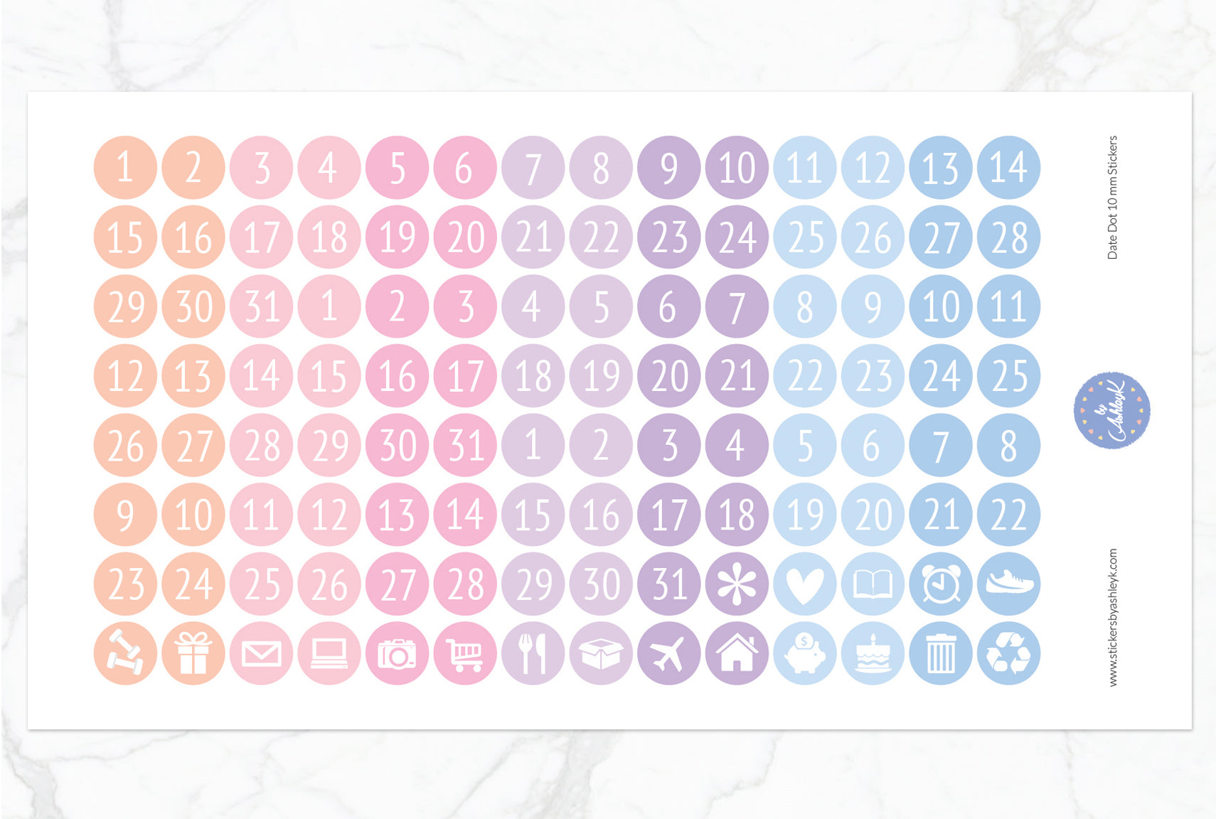 Date Dot 10 mm Stickers - Pastel Sunset