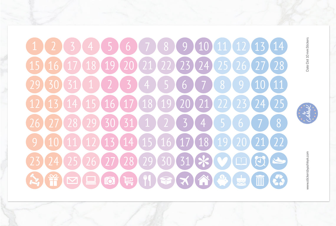 Date Dot 10 mm Stickers - Pastel Sunset