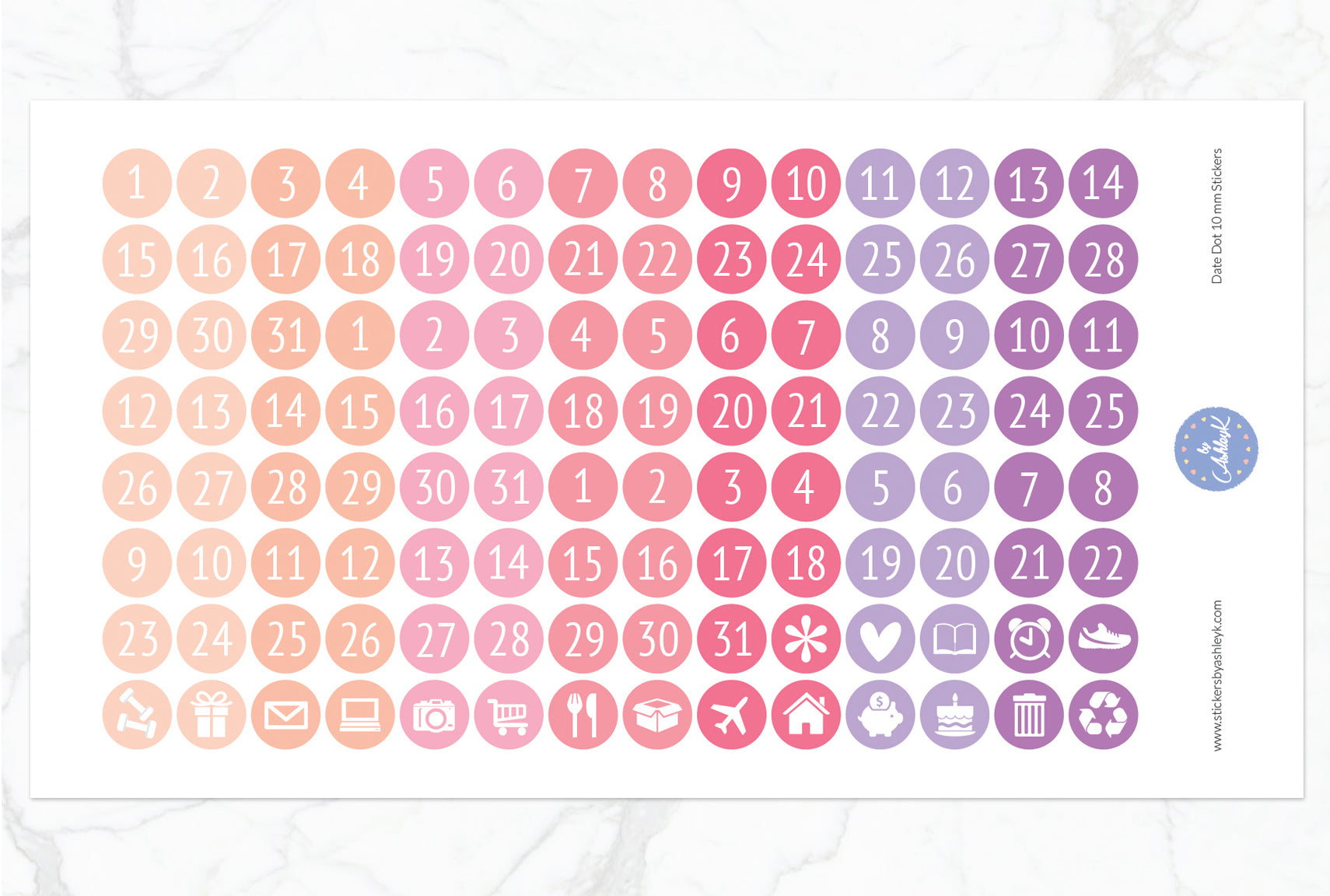 Date Dot 10 mm Stickers - Raspberry
