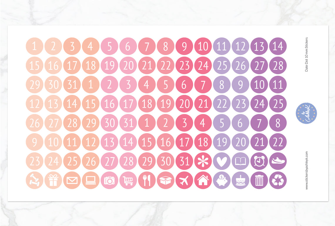 Date Dot 10 mm Stickers - Raspberry