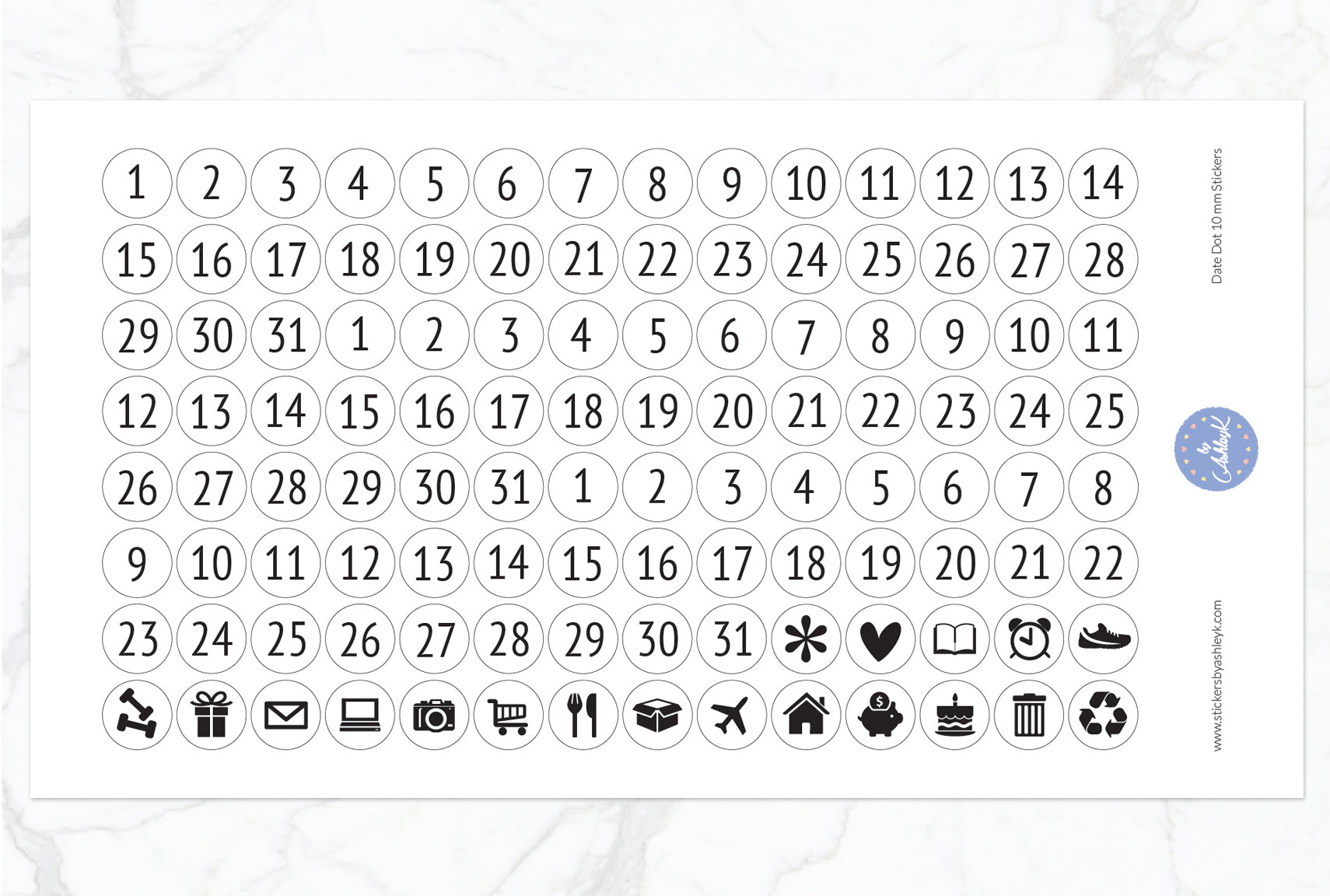 Date Dot 10 mm Stickers - White