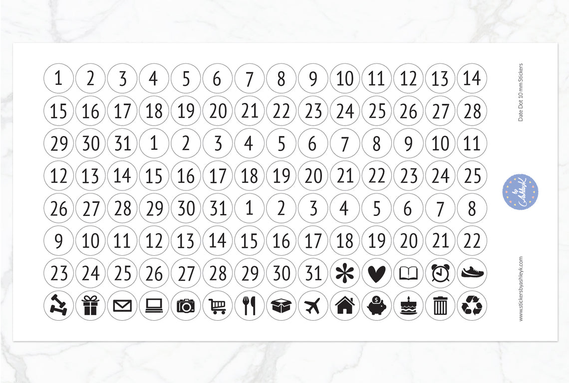 Date Dot 10 mm Stickers - White