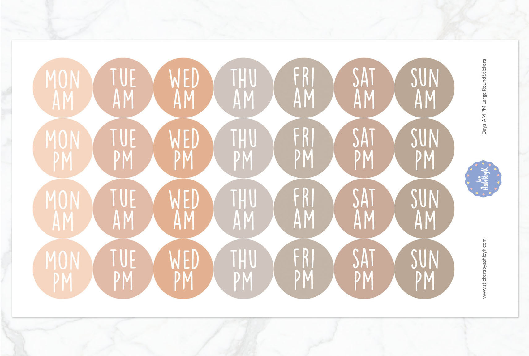 Days Am Pm Large Round Planner Stickers - Beige Neutral
