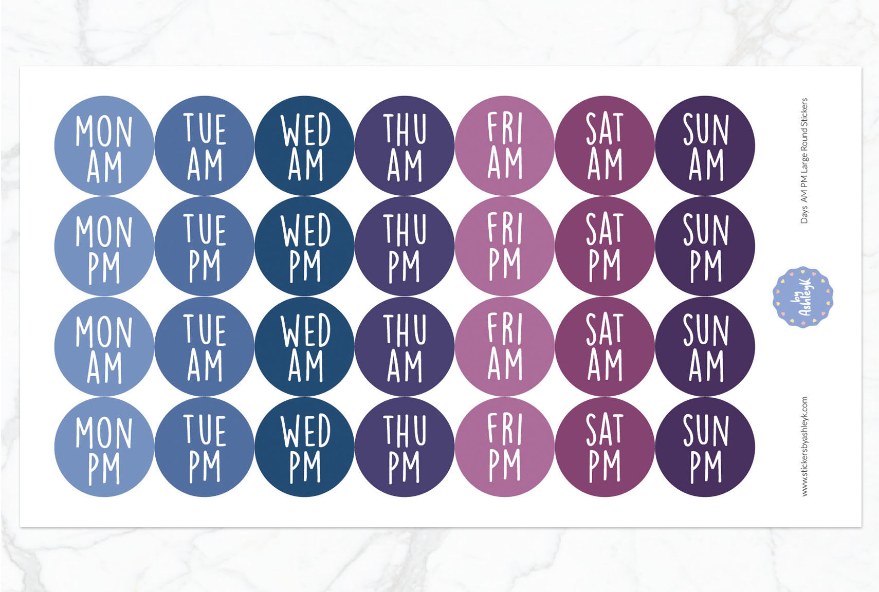 Days Am Pm Large Round Planner Stickers - Blueberry