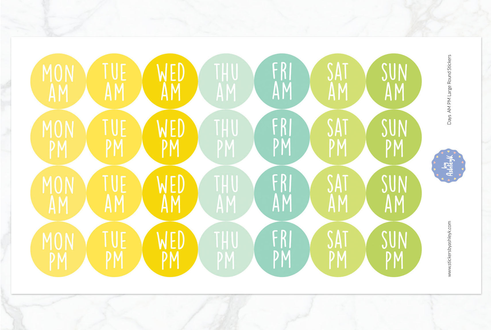 Days Am Pm Large Round Planner Stickers - Lemon&Lime