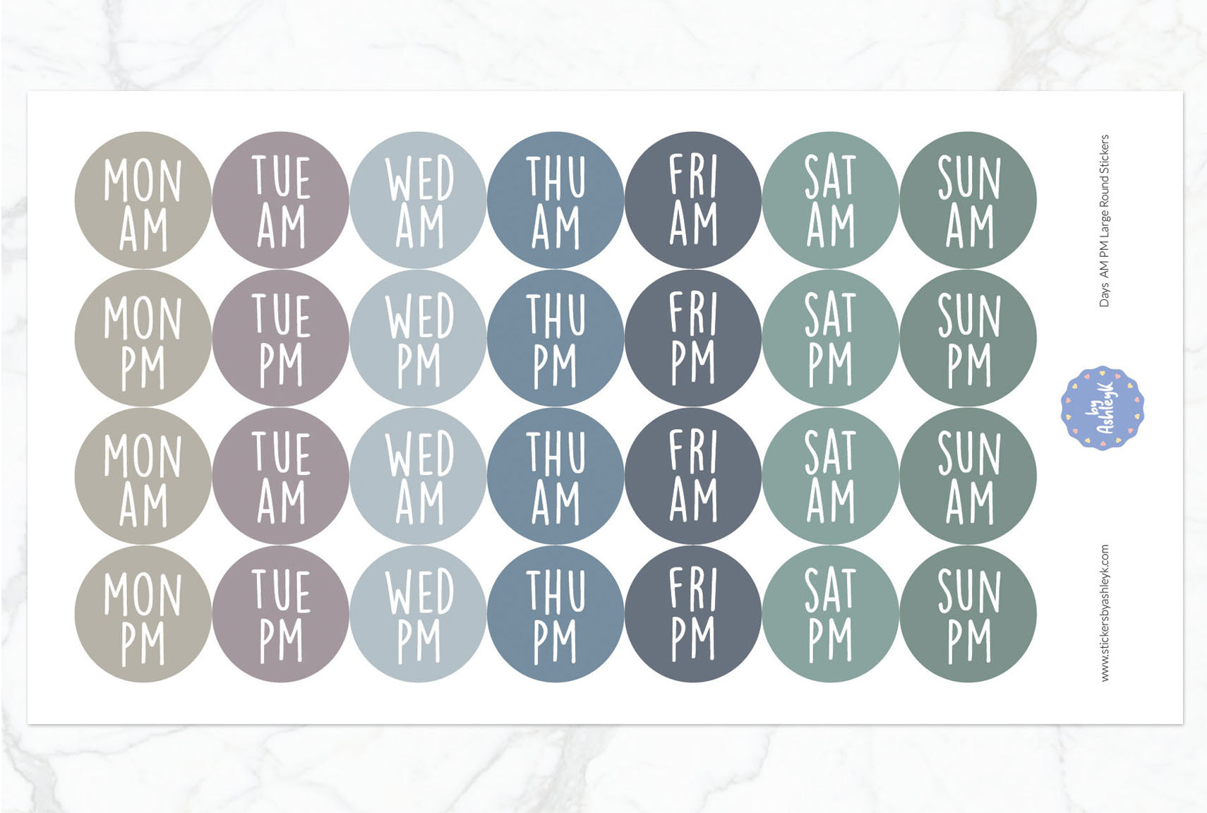 Days Am Pm Large Round Planner Stickers - Modern Neutral