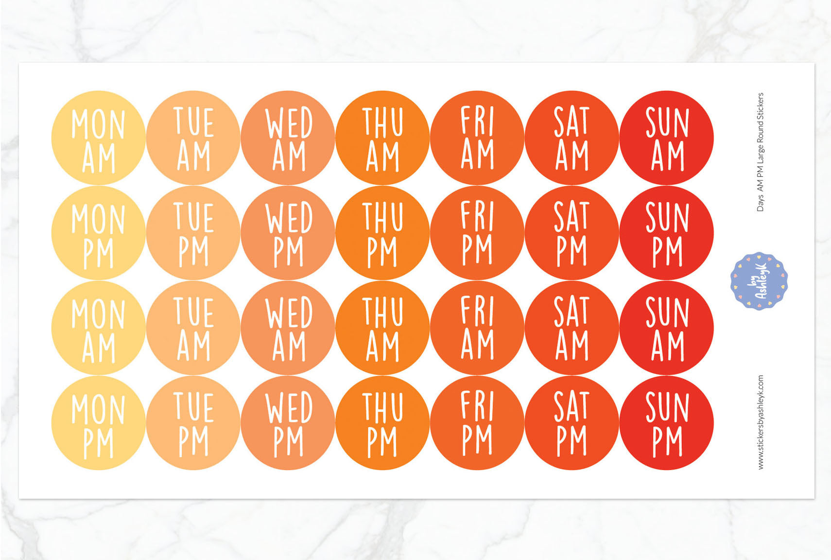 Days Am Pm Large Round Planner Stickers - Orange