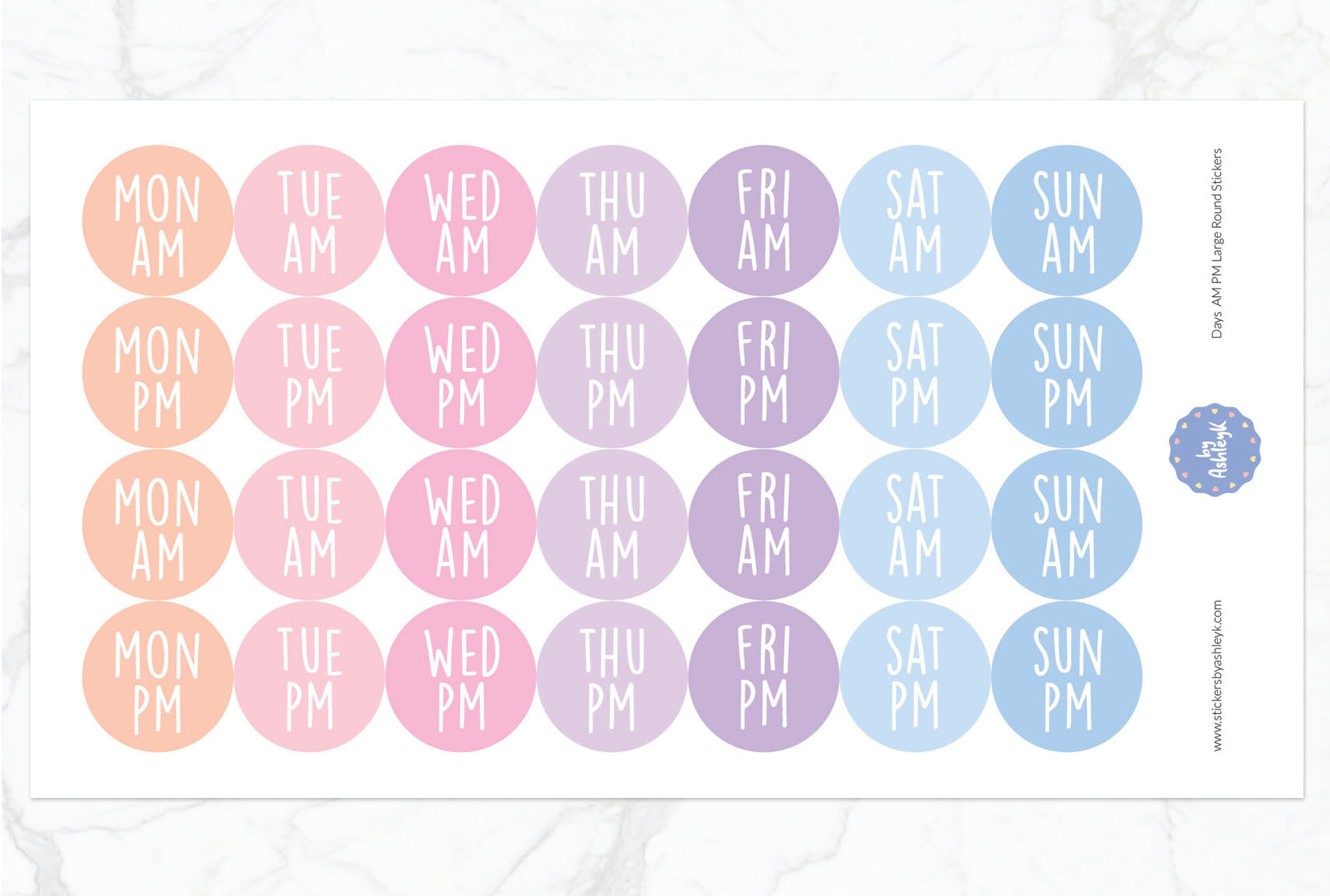 Days Am Pm Large Round Planner Stickers - Pastel Sunset