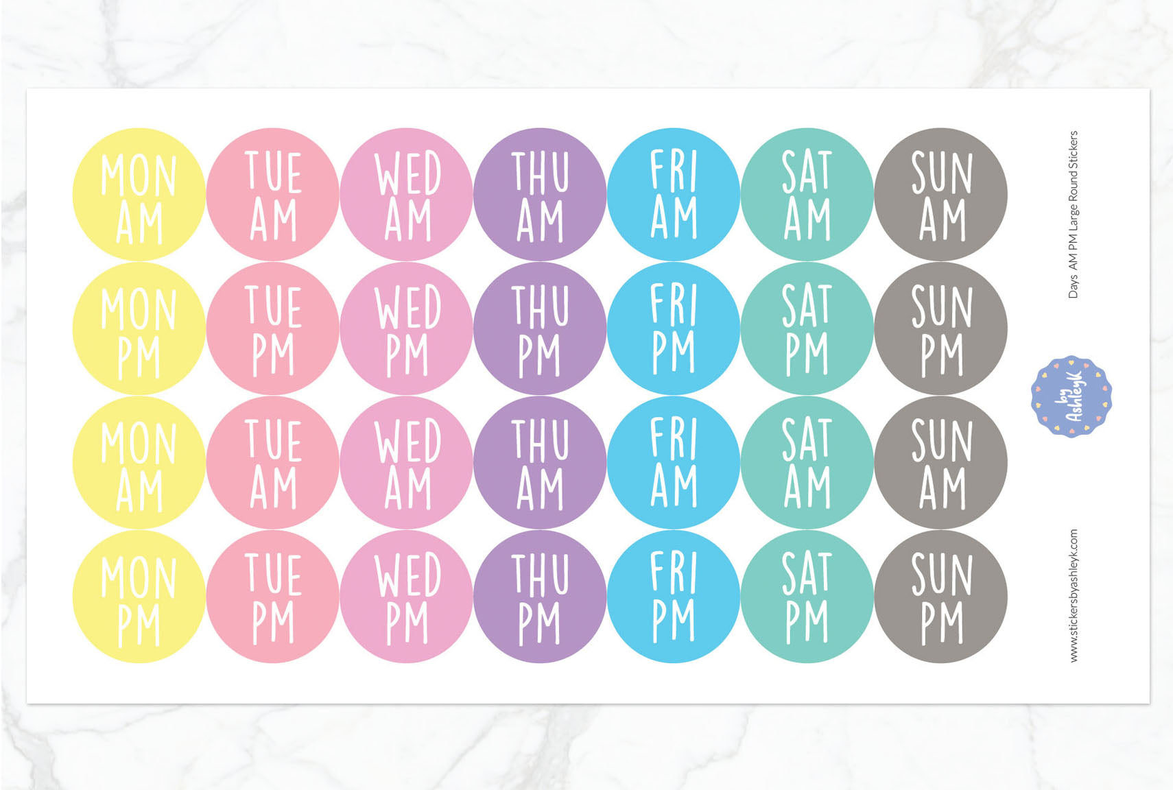 Days Am Pm Large Round Planner Stickers - Pastel