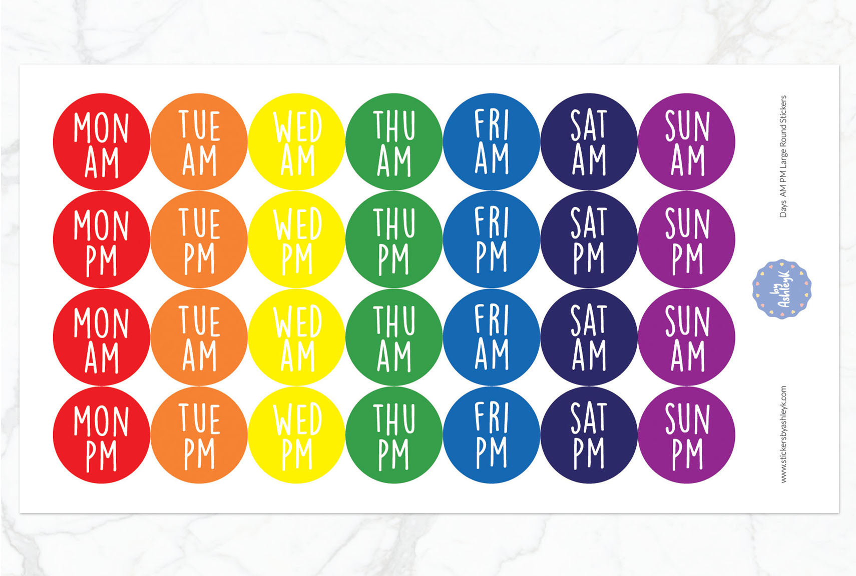 Days Am Pm Large Round Planner Stickers - Rainbow
