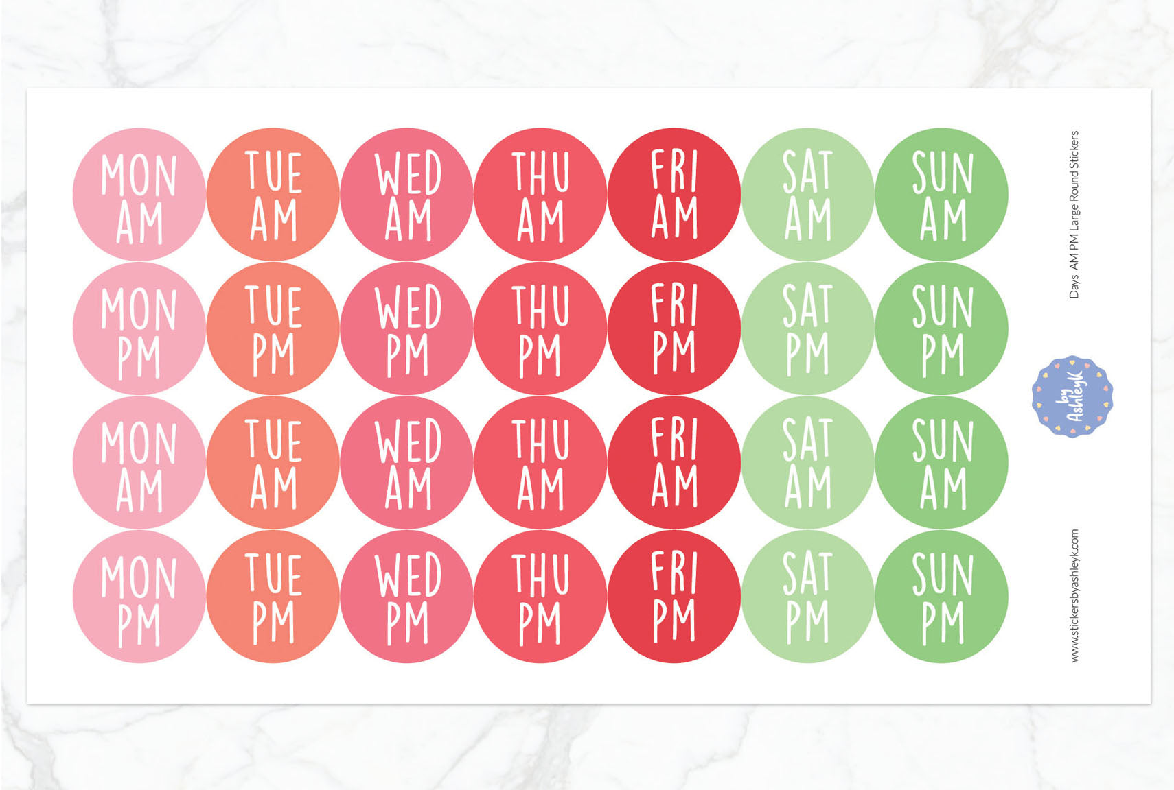 Days Am Pm Large Round Planner Stickers - Strawberry