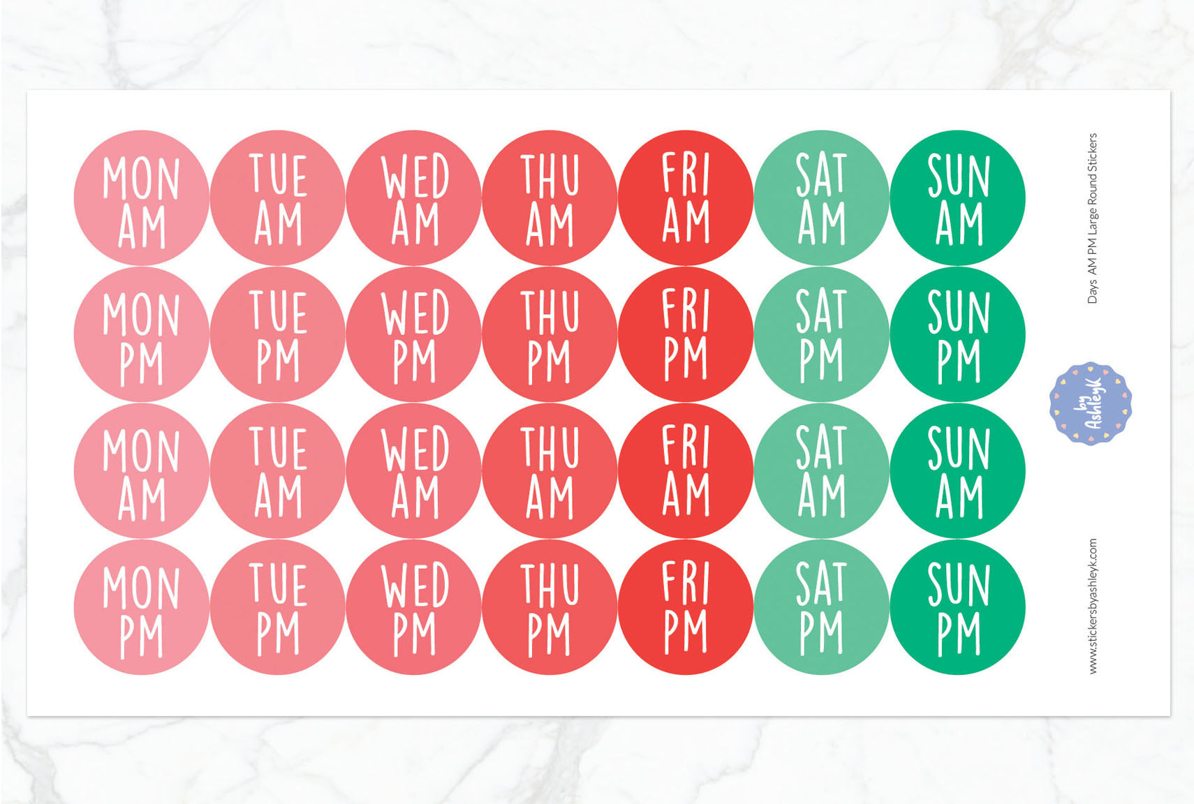 Days Am Pm Large Round Planner Stickers - Watermelon