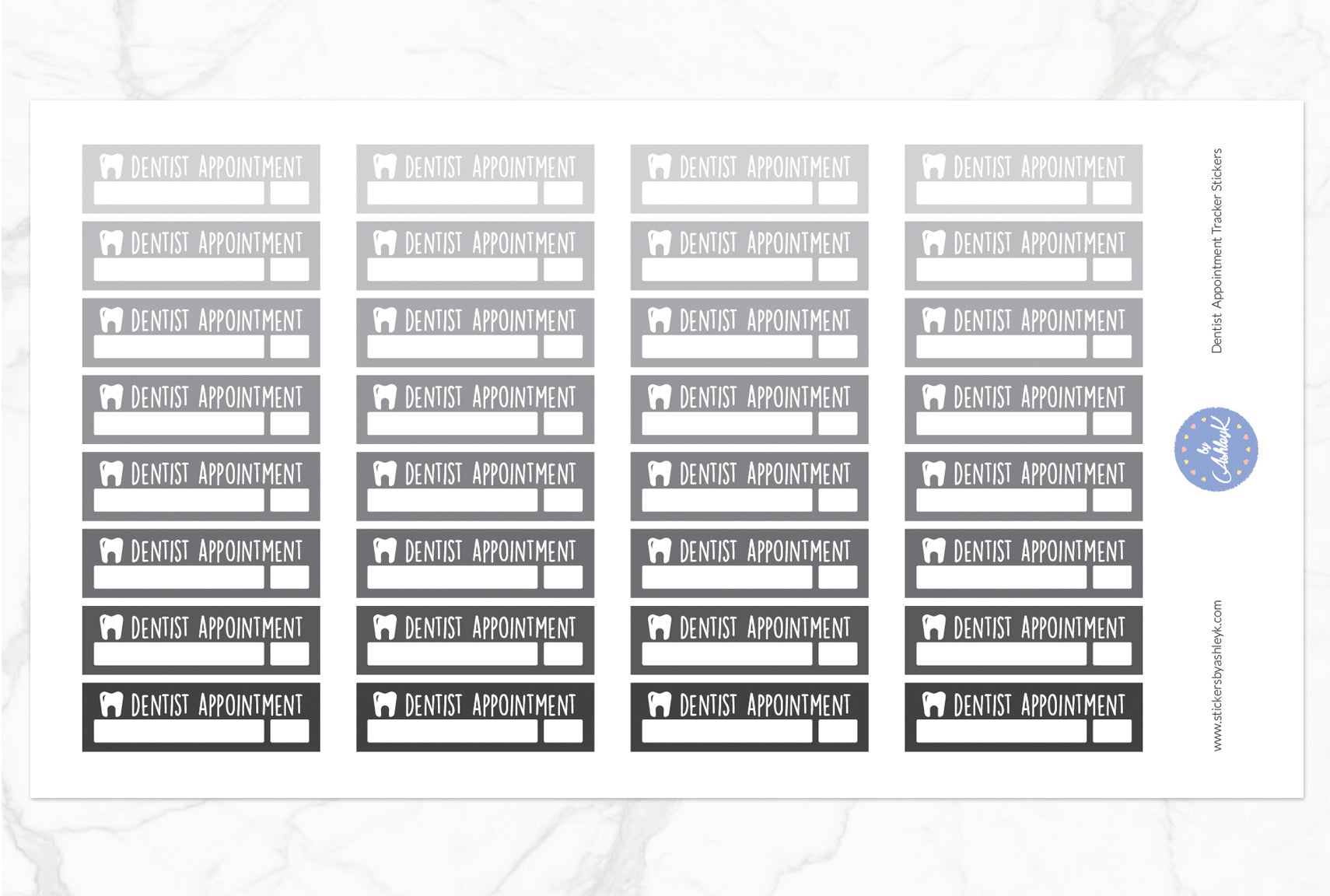 Dentist Appointment Tracker Stickers - Monochrome