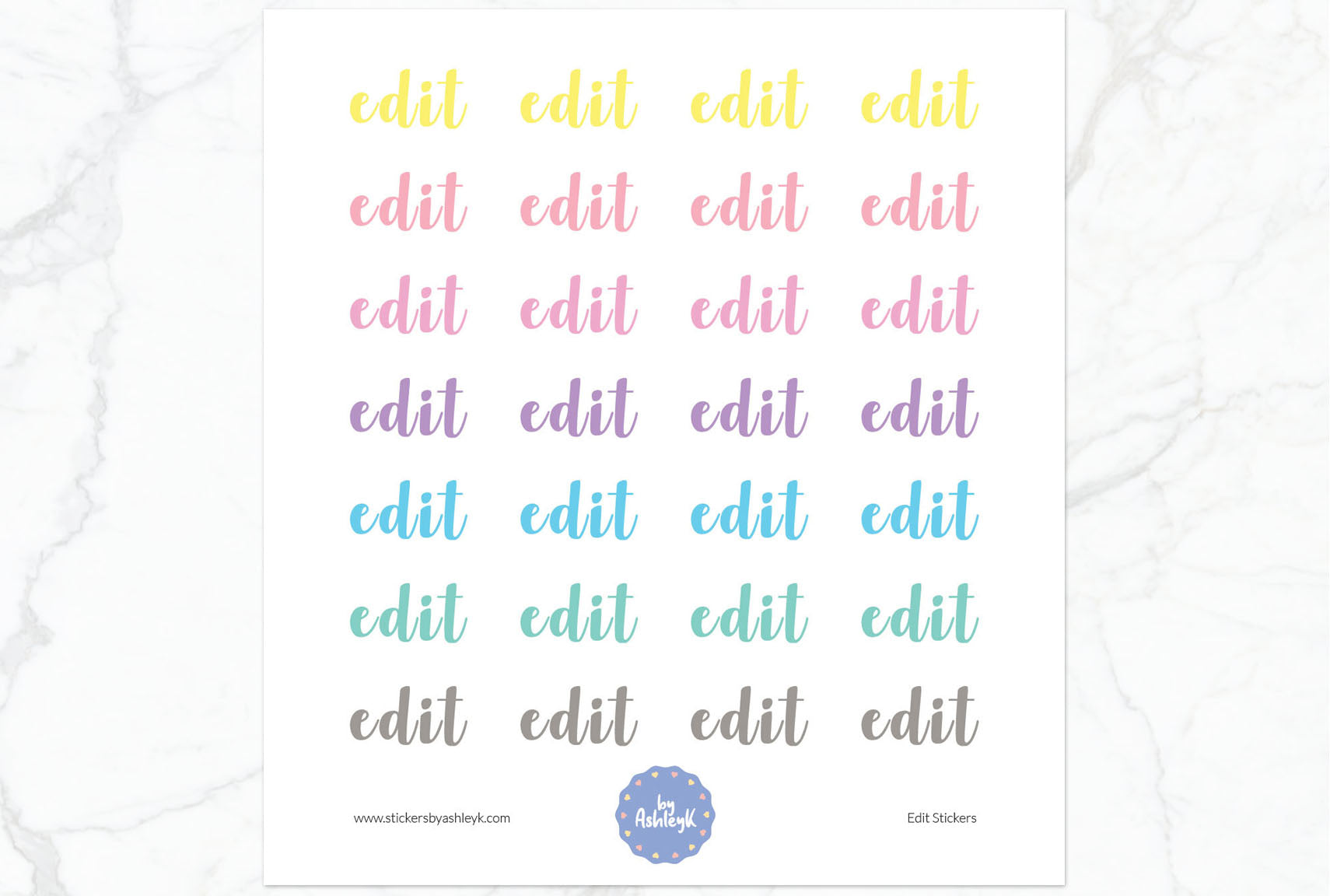 Edit Lettering Planner Stickers - Pastel