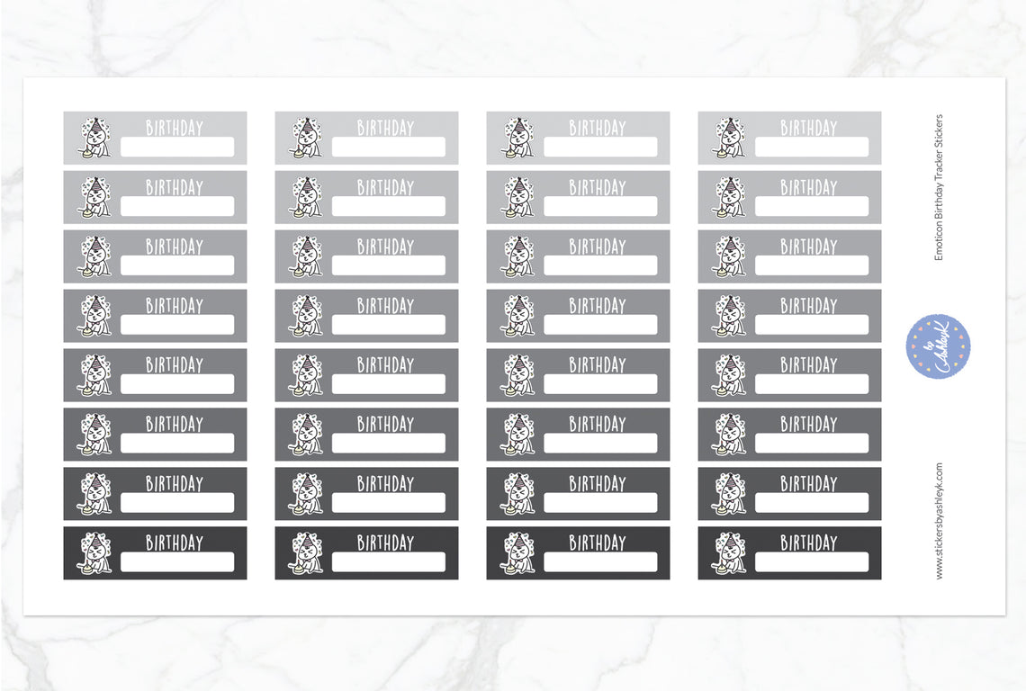 Emoticon Birthday Tracker Stickers - Monochrome