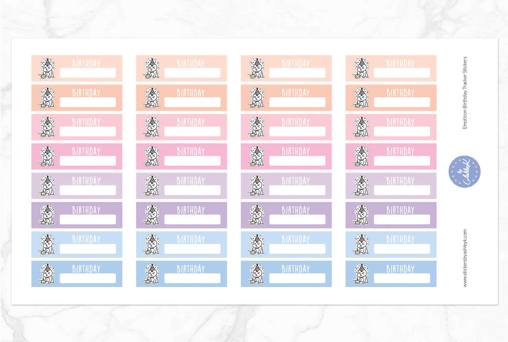 Emoticon Birthday Tracker Stickers - Pastel Sunset