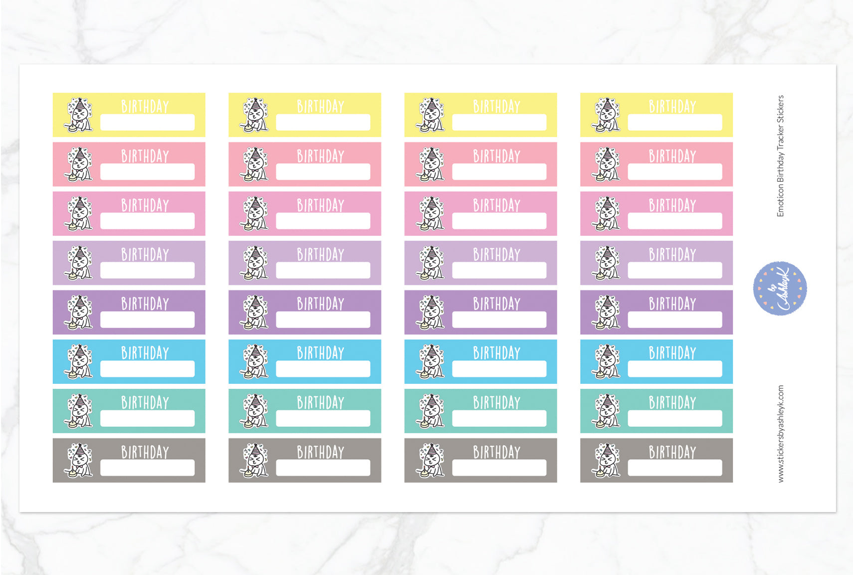 Emoticon Birthday Tracker Stickers - Pastel