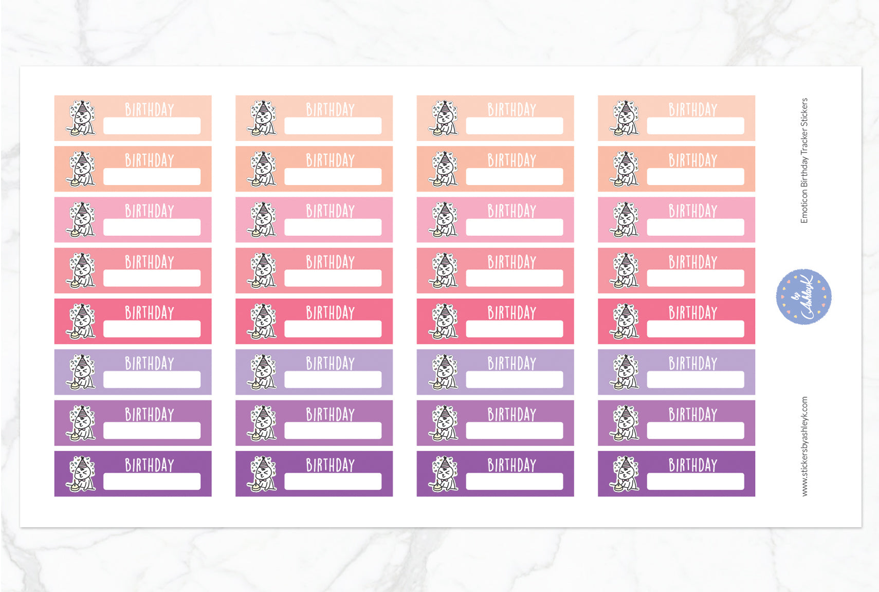 Emoticon Birthday Tracker Stickers - Raspberry