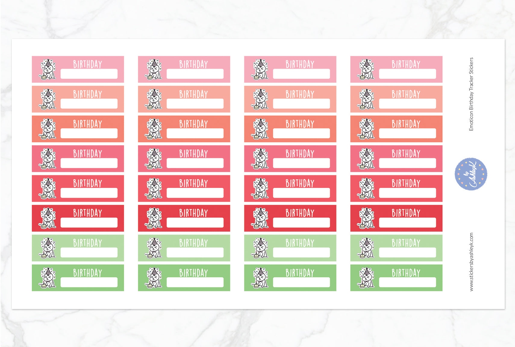 Emoticon Birthday Tracker Stickers - Strawberry