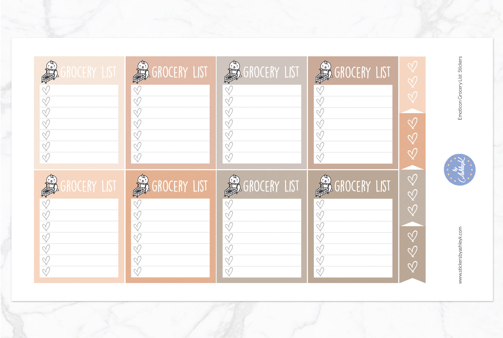Emoticon Grocery List Stickers - Beige Neutral