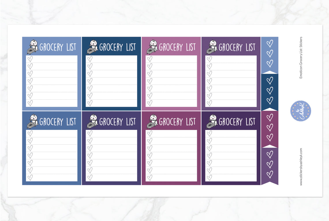 Emoticon Grocery List Stickers - Blueberry