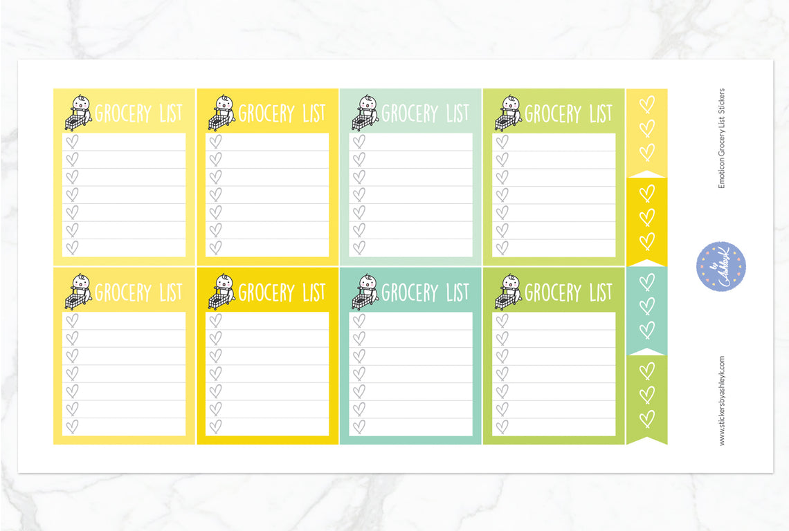Emoticon Grocery List Stickers - Lemon&Lime