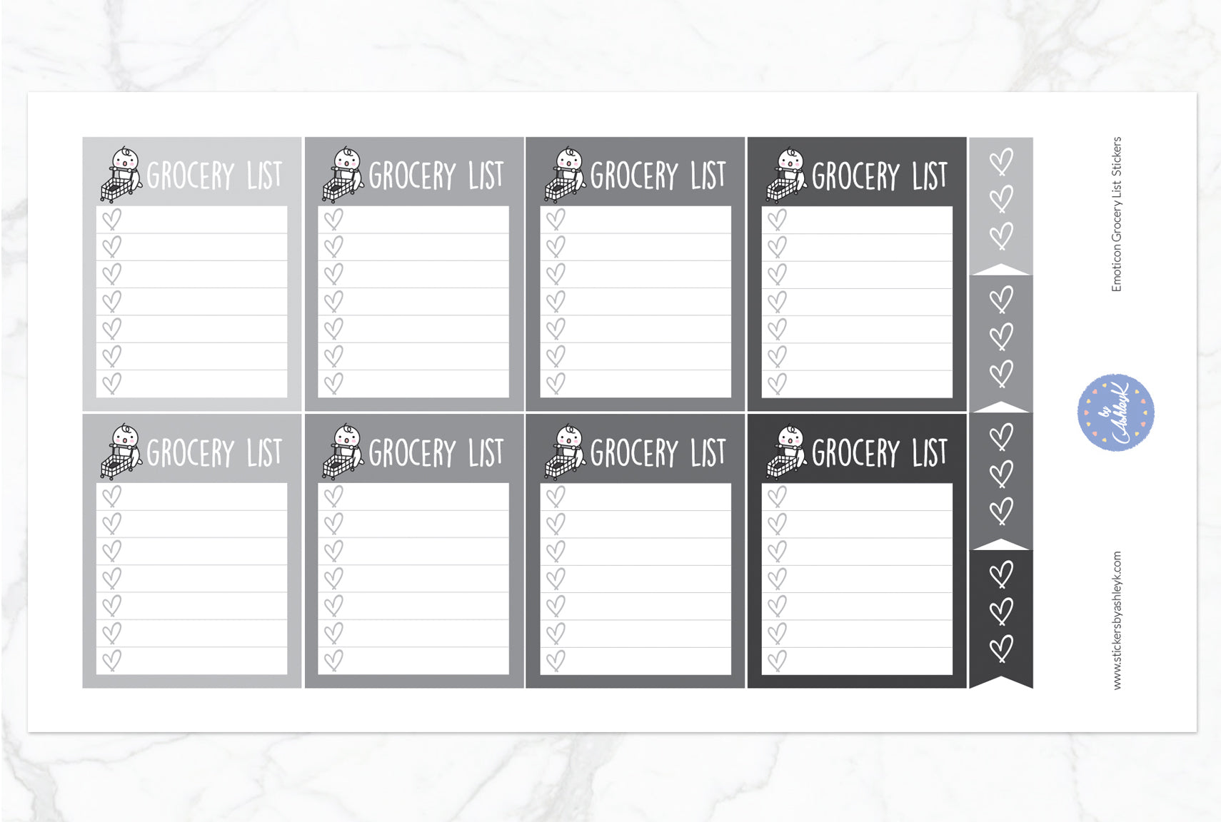 Emoticon Grocery List Stickers - Monochrome