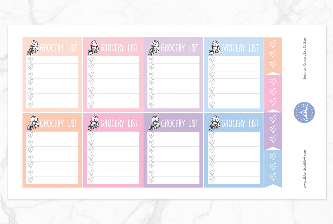 Emoticon Grocery List Stickers - Pastel Sunset