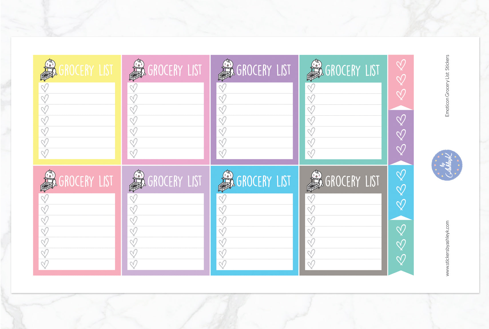 Emoticon Grocery List Stickers - Pastel