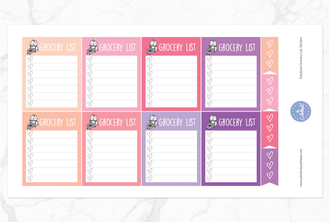 Emoticon Grocery List Stickers - Raspberry