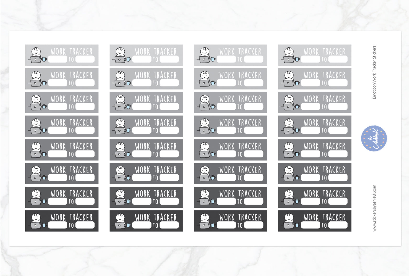 Emoticon Work Tracker Stickers - Monochrome