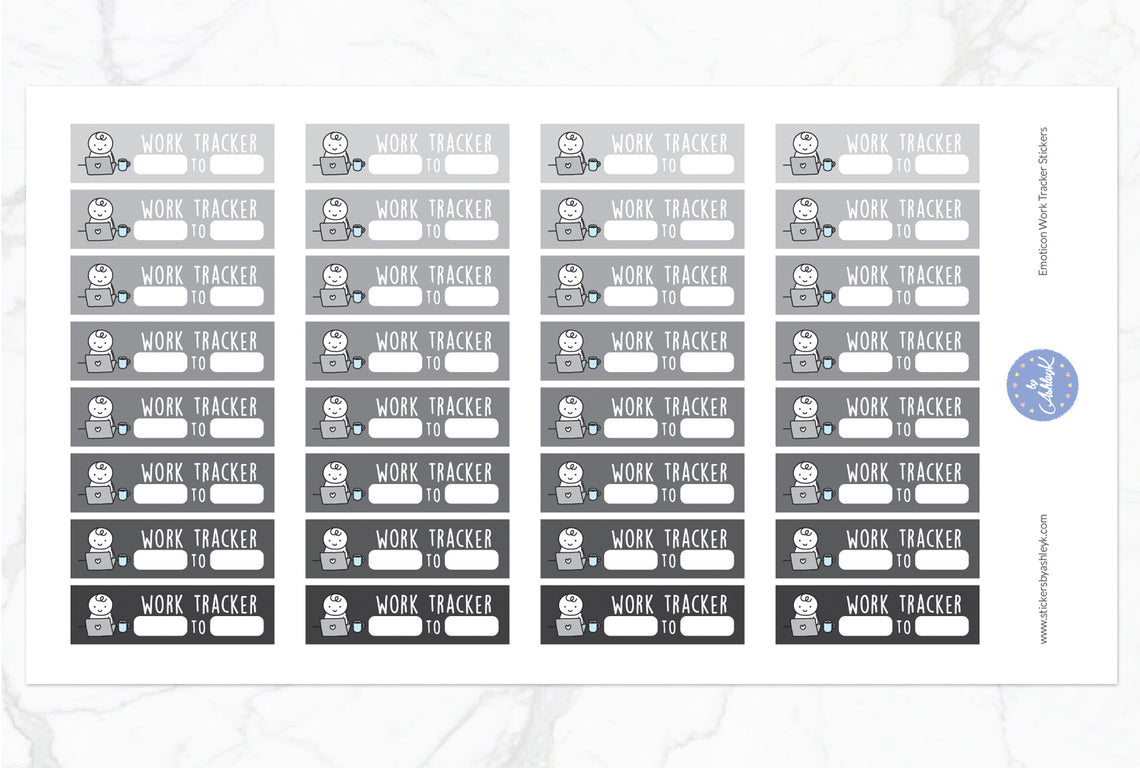 Emoticon Work Tracker Stickers - Monochrome