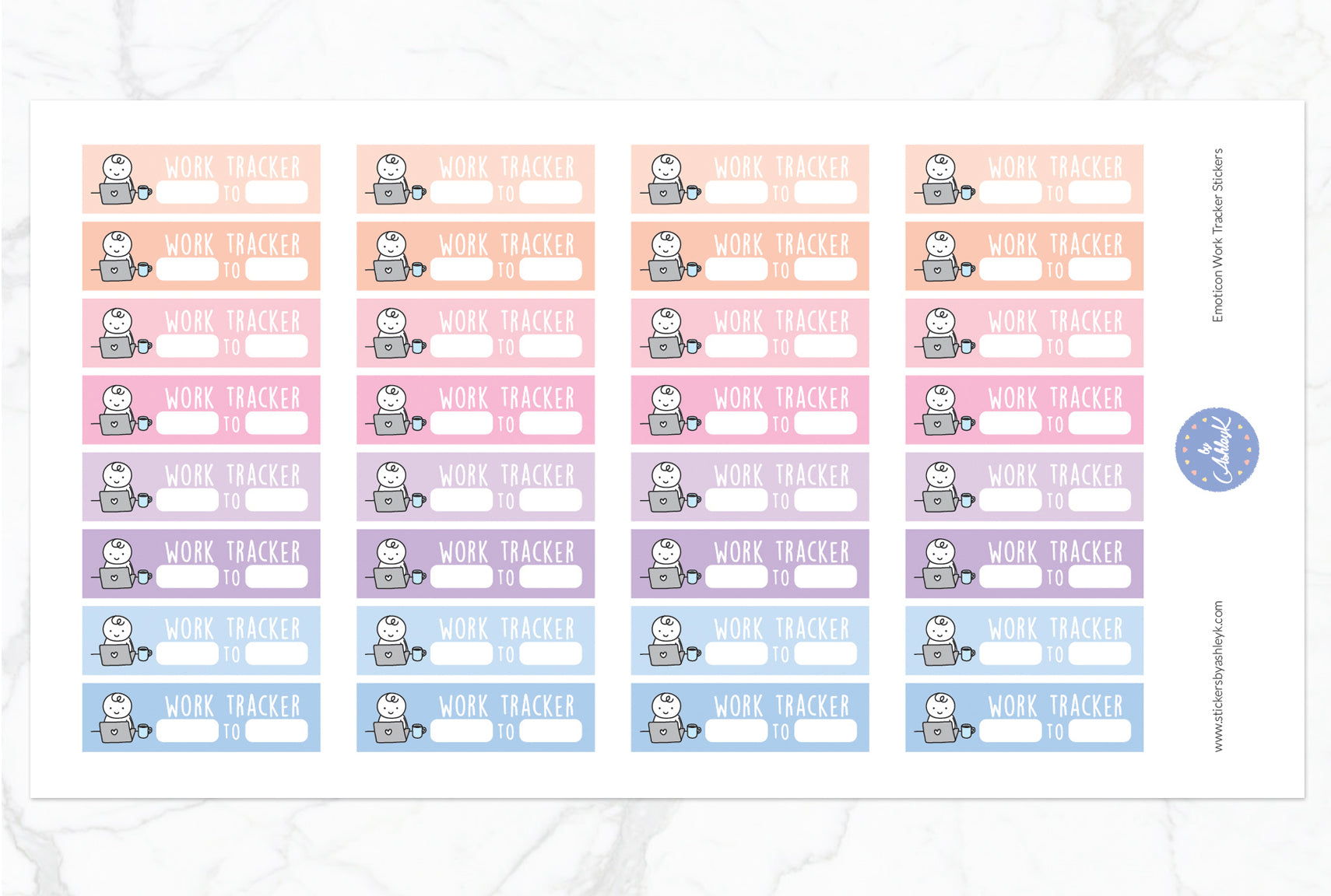 Emoticon Work Tracker Stickers - Pastel Sunset
