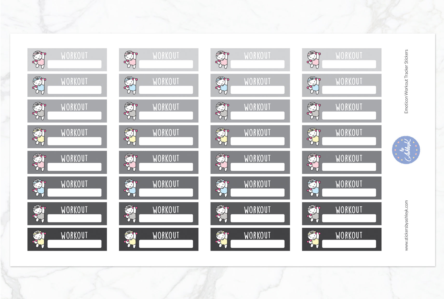 Emoticon Workout Tracker Stickers - Monochrome