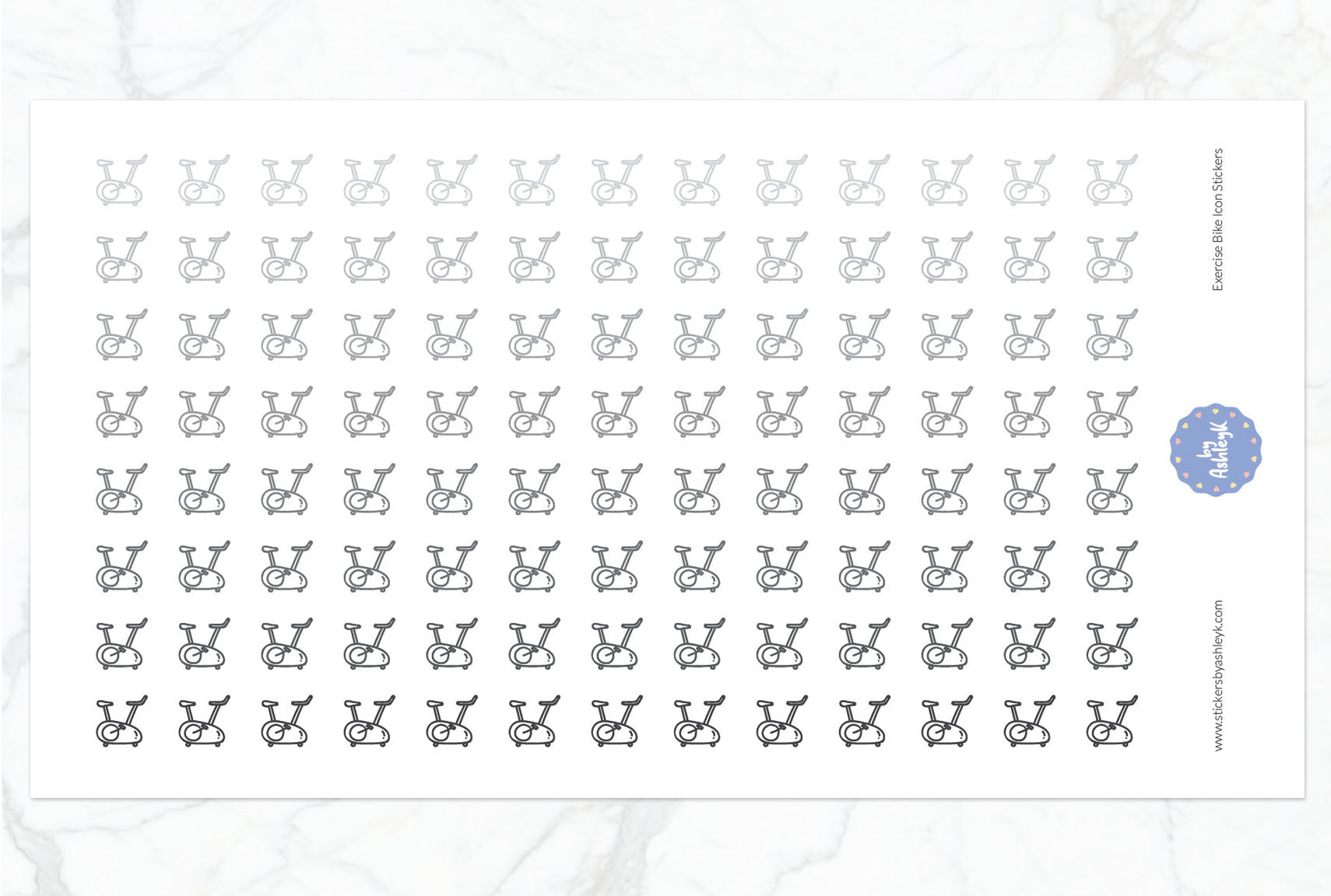 Exercise Bike Icon Planner Stickers - Monochrome