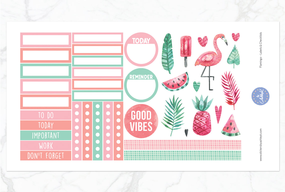 Flamingo Weekly Spread Stickers - Labels & Checklists