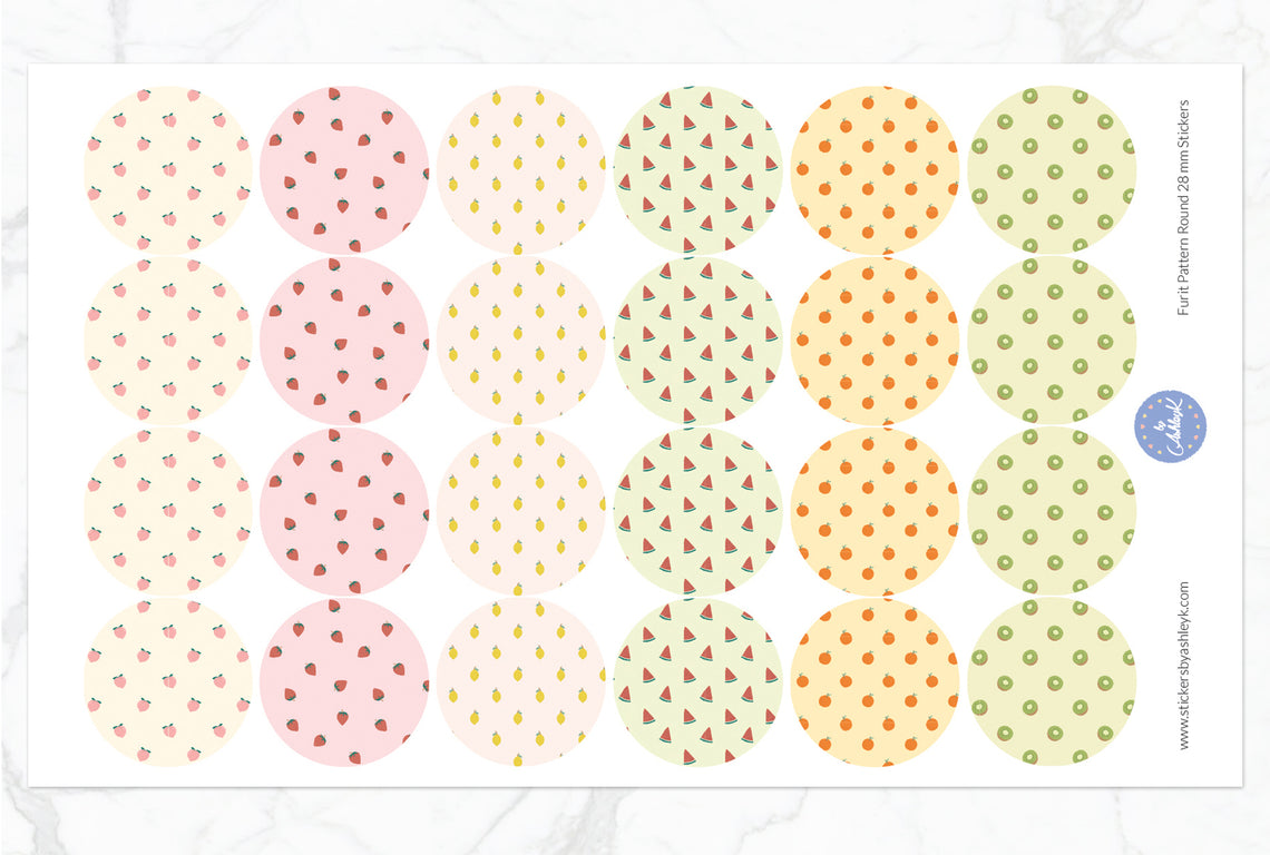 Fruit Pattern Round 28 mm Stickers