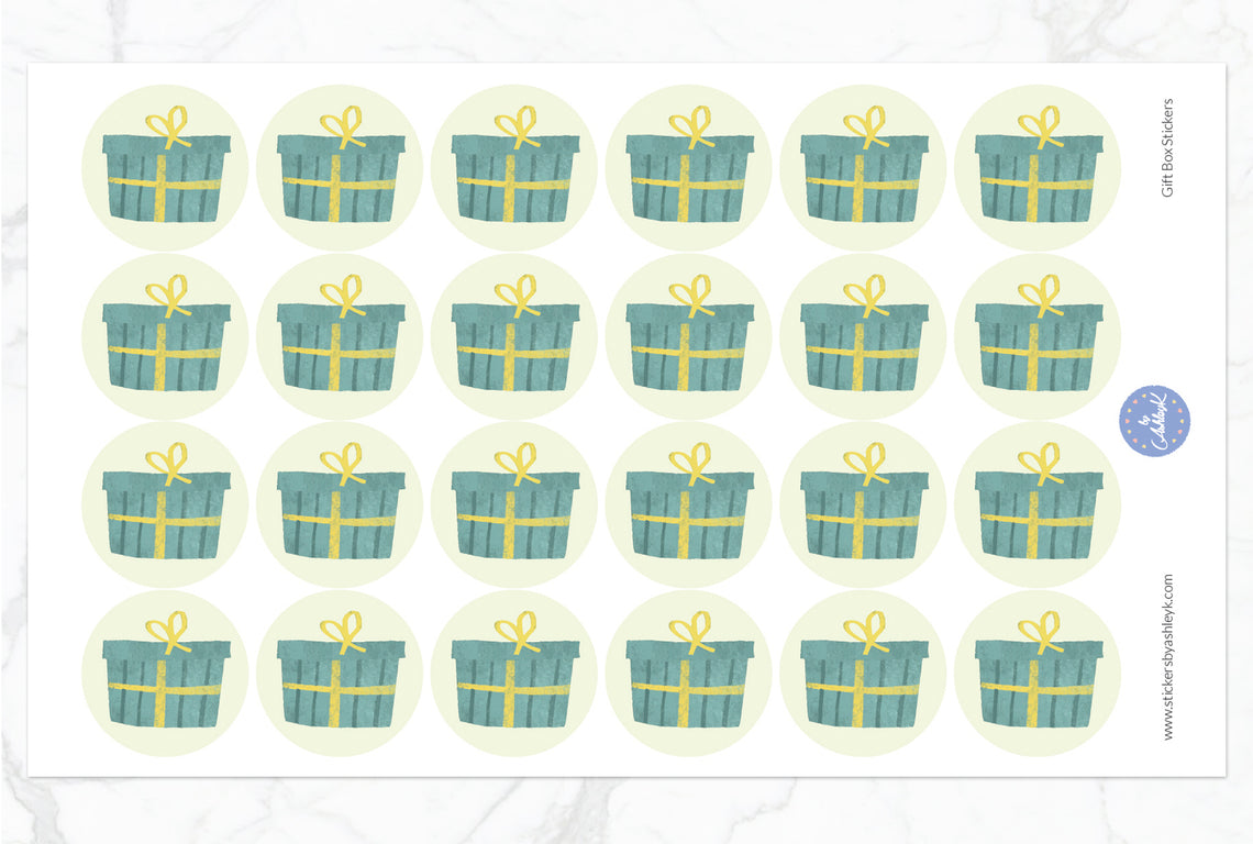 Gift Box Birthday Packaging Round Stickers - 28 mm Diameter