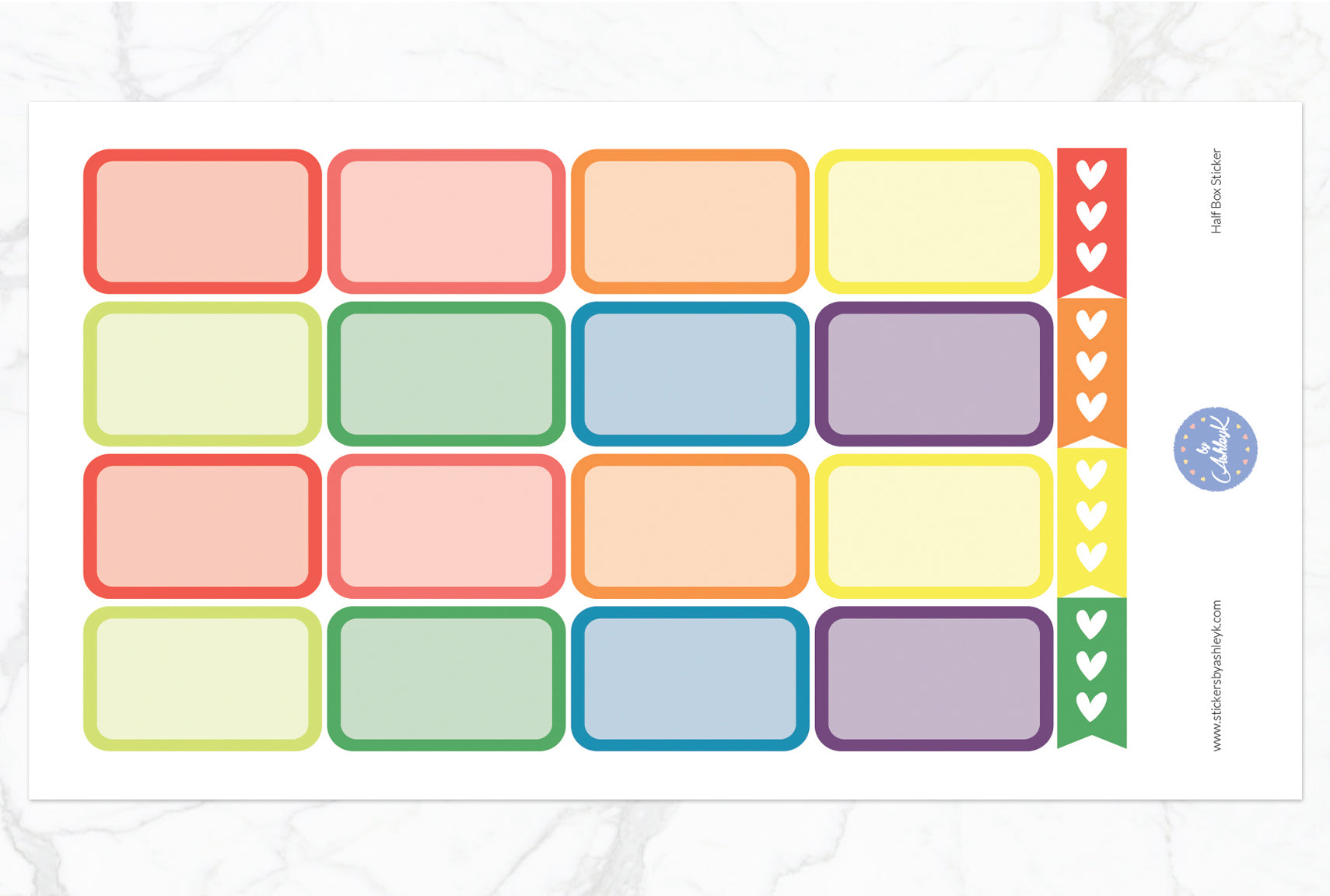 Half Box Planner Stickers - Pastel Rainbow