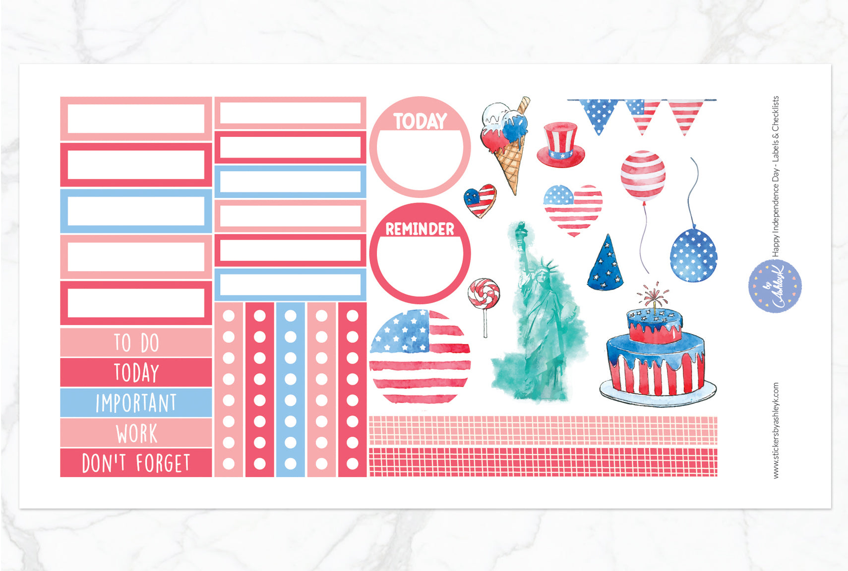 Happy Independence Day Weekly Spread Planner Stickers - Labels & Checklists