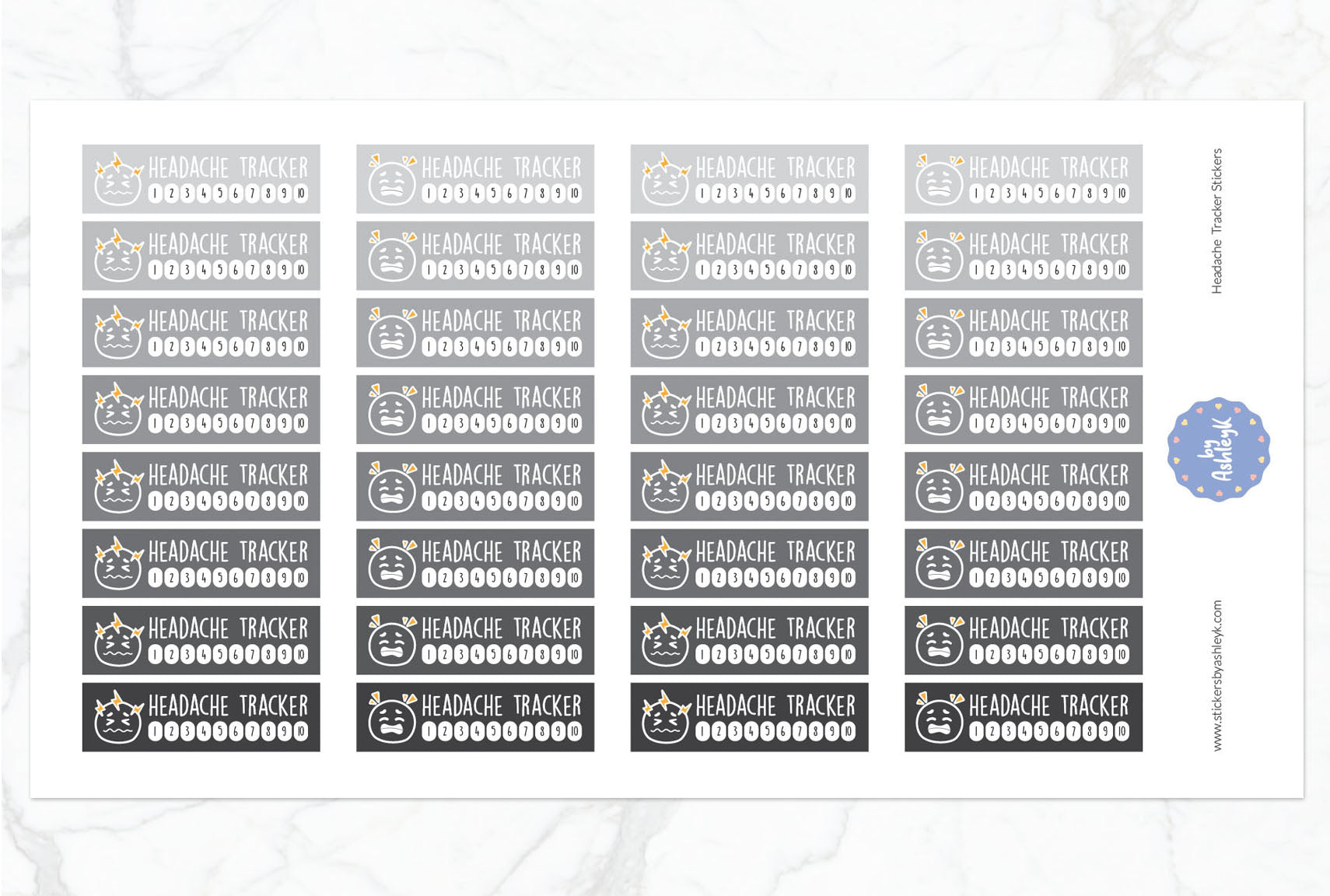 Headache Tracker Planner Stickers - Monochrome