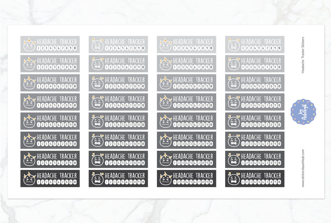 Headache Tracker Planner Stickers - Monochrome
