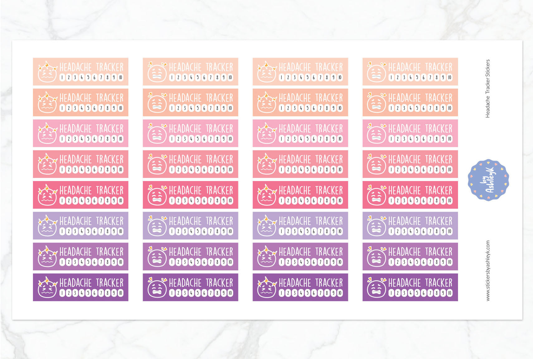 Headache Tracker Planner Stickers - Raspberry