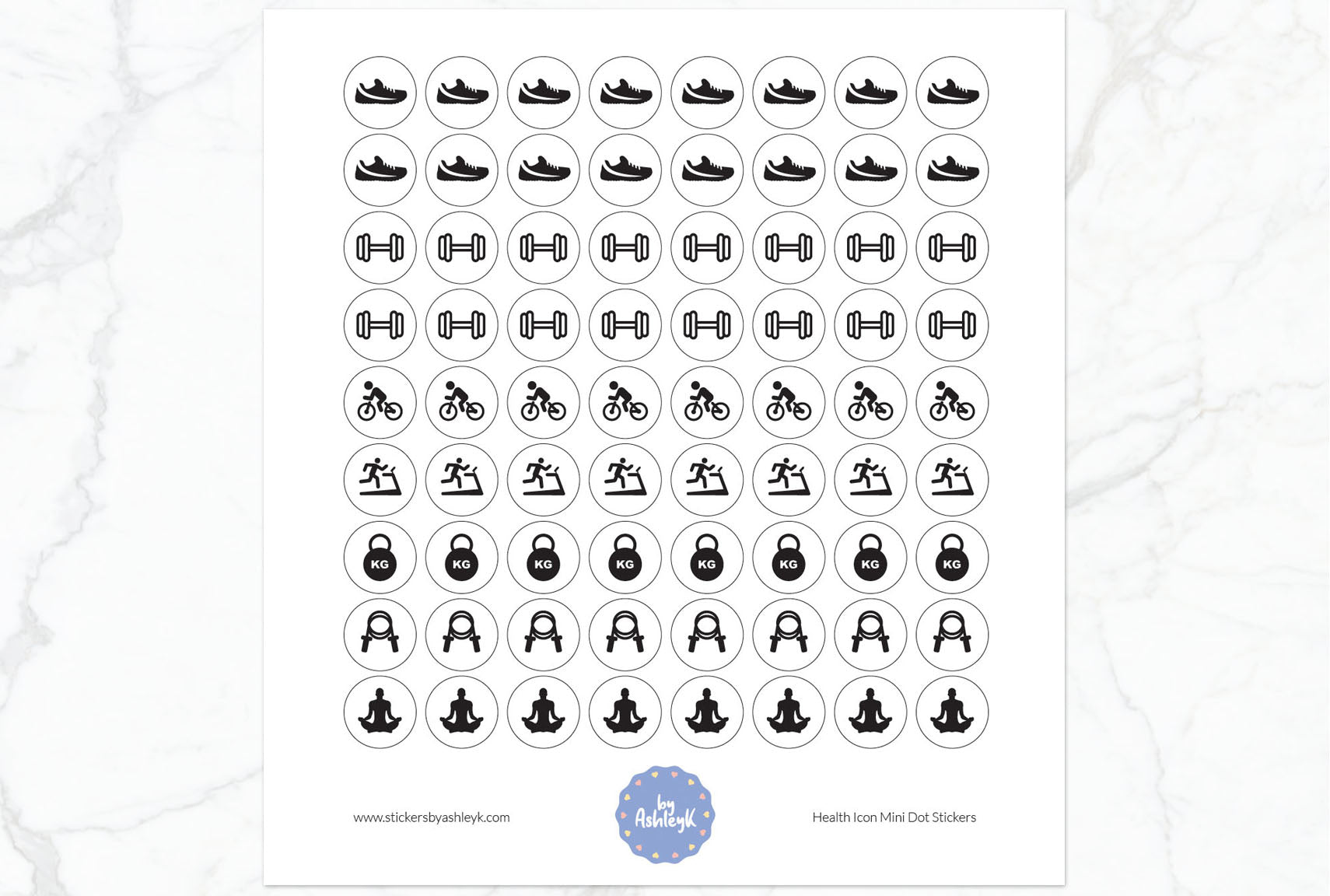 Health Icon Mini Dot Planner Stickers - White