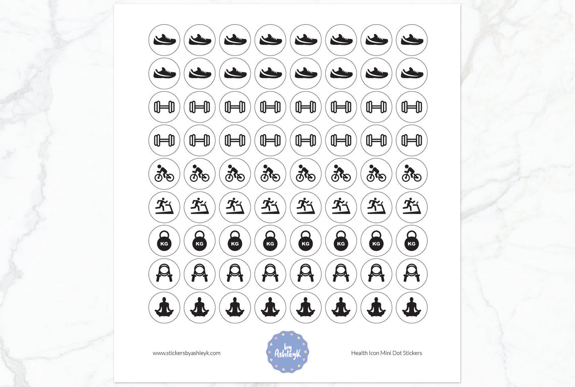 Health Icon Mini Dot Planner Stickers - White